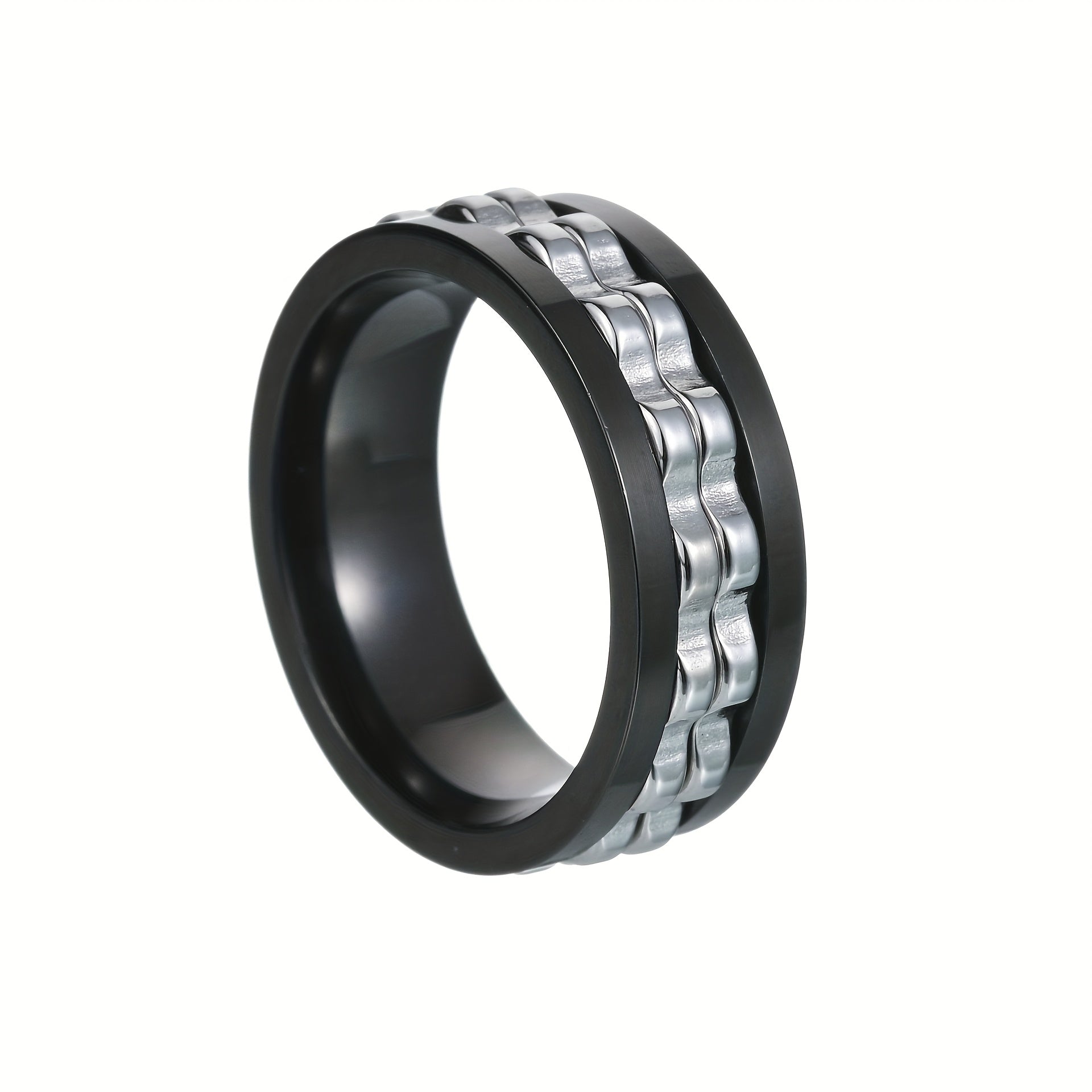 1pc Men's 304 Stainless Steel Rotating Fidget Ring - Punk Gear Chain Spinner Design, Anxiety Relief Jewelry for Daily Wear, Weddings, Parties & Festive Events (St. Patrick's Day, Easter, Carnival) - Durable Biker Rock Style Gift, Party Accessory, Bold