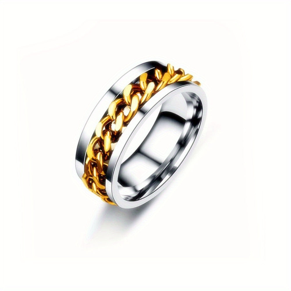 Men'S Rotatable Chain Ring - Interchangeable Metallic Links, Stackable Jewelry for Everyday & Formal Wear, Durable Modern Minimalist Design - Ideal Gift for Him, Birthday, Anniversary, Valentine'S Day - Year-Round Versatile Mens Jewelry, Versatile