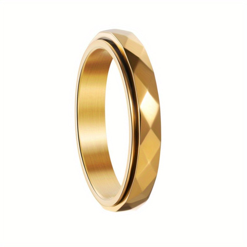 1pc Minimalist -Cut Ring - 4mm Wide, Stress-Relief Rotating Ring with Golden-Tone Band & Black Accents, Fade-Resistant & Wear-Resistant - Ideal for Casual Attire or Gift, Everyday Jewelry, Modern Jewelry, Durable Jewelry
