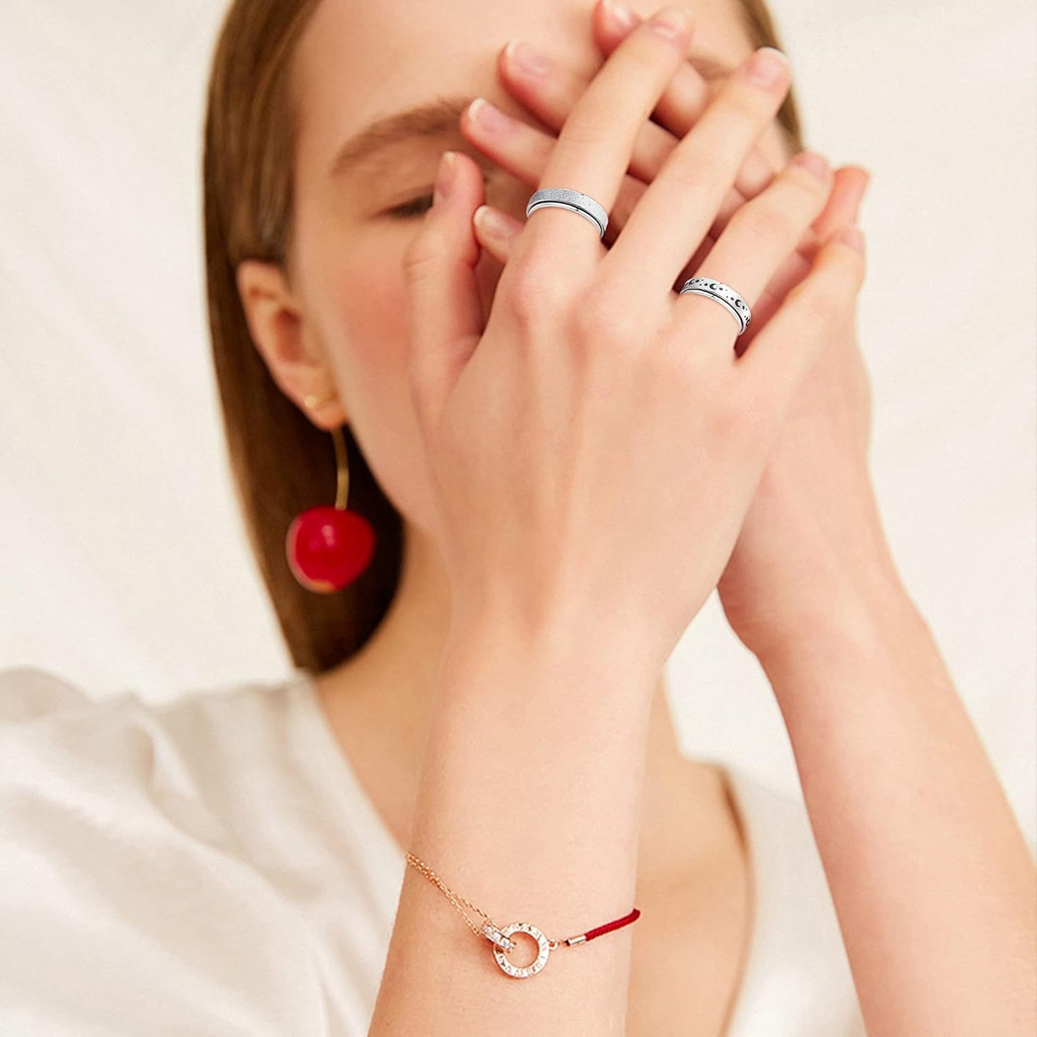 9pcs Stainless Steel Anxiety Rings for Women Men Hypoallergenic Relieving Stress Anxiety Fidget Band Spinner Ring Moon Star Sand Blast Finish Ring