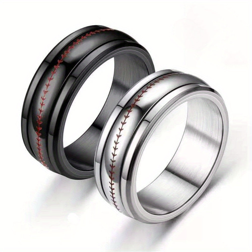 1pc Sports Style Stainless Steel Olive Head Pattern Rotatable Couple Ring Men'S Ring Valentine'S Day Gift