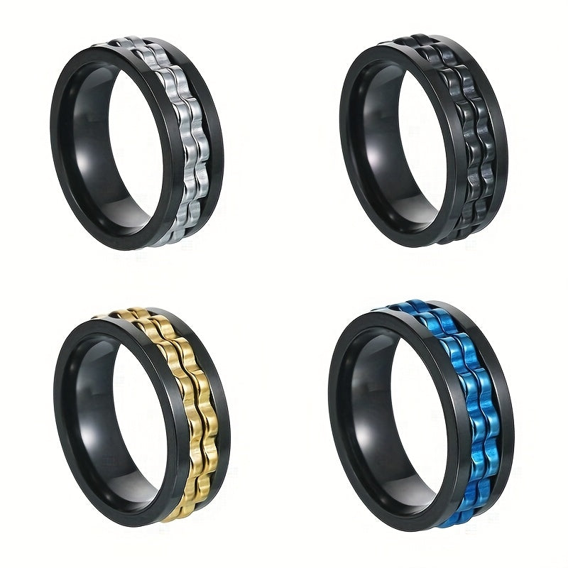 1pc Men's 304 Stainless Steel Rotating Fidget Ring - Punk Gear Chain Spinner Design, Anxiety Relief Jewelry for Daily Wear, Weddings, Parties & Festive Events (St. Patrick's Day, Easter, Carnival) - Durable Biker Rock Style Gift, Party Accessory, Bold
