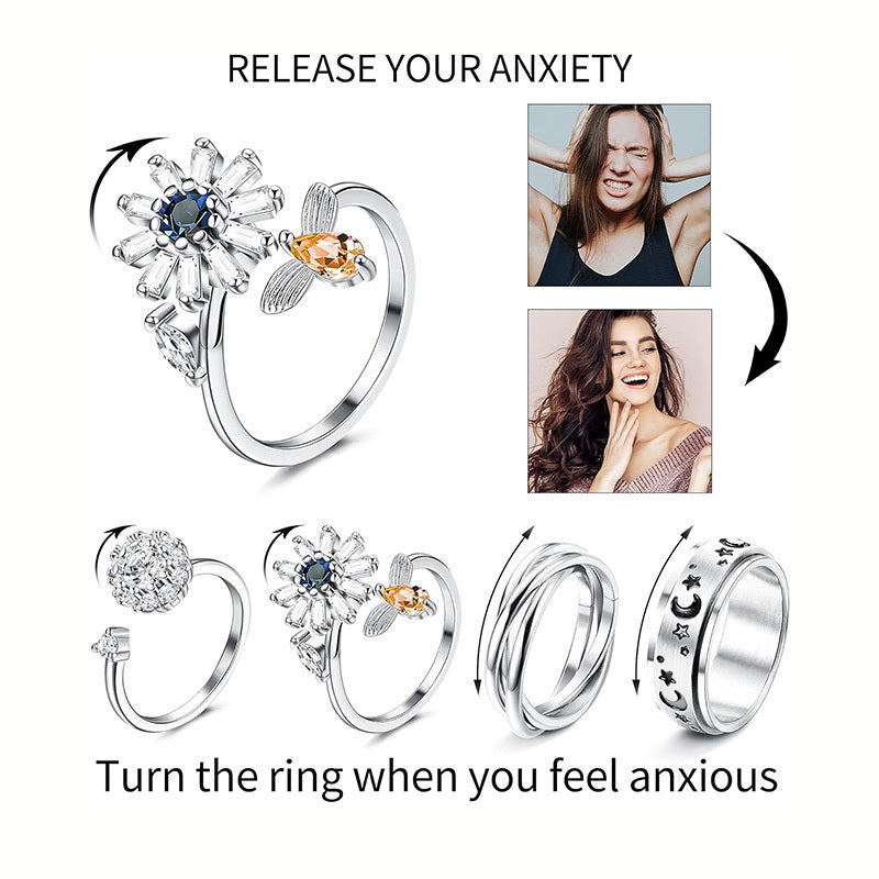 [Elegant Spinner Rings Set] 4pcs Stainless Steel Spinner Rings Set | Fidget Anxiety Relief Rings for Men and Women, Elegant Y2K Style, Ideal for Parties and Gifts