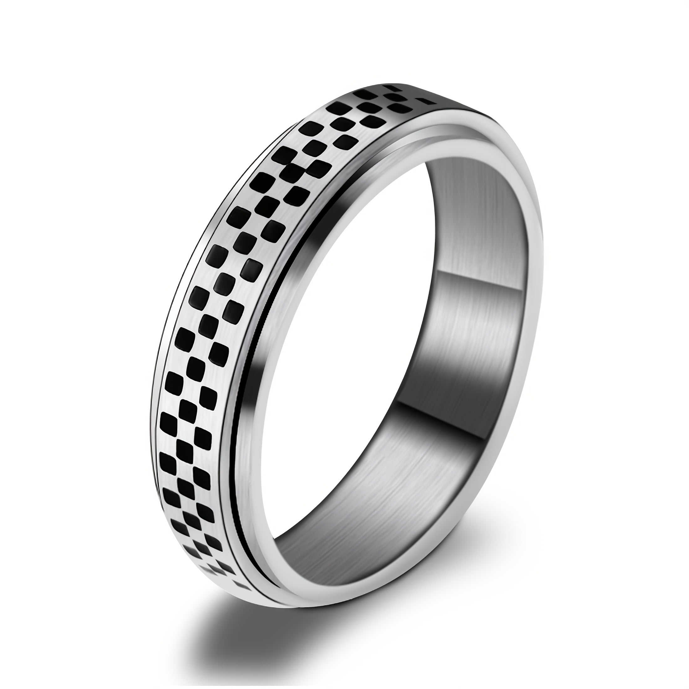 1pc Stainless Steel Rotating Mosaic Ring - Black & Golden Minimalist Design, Easy-to-Use Gift for Women, Daily Wear & Special Occasions, Daily Wear Ring | Modern Ring Design | Durable Ring, Ring