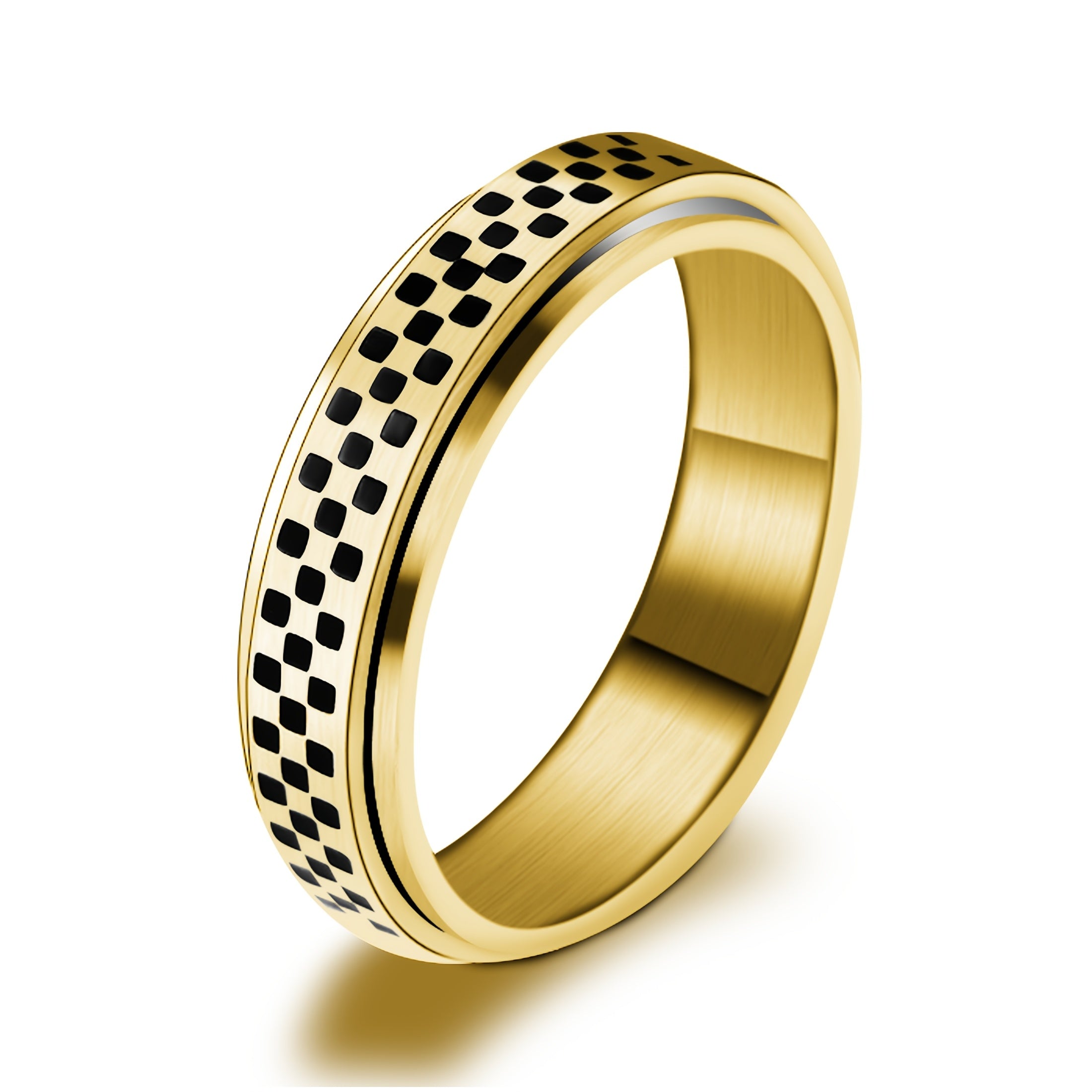1pc Stainless Steel Rotating Mosaic Ring - Black & Golden Minimalist Design, Easy-to-Use Gift for Women, Daily Wear & Special Occasions, Daily Wear Ring | Modern Ring Design | Durable Ring, Ring