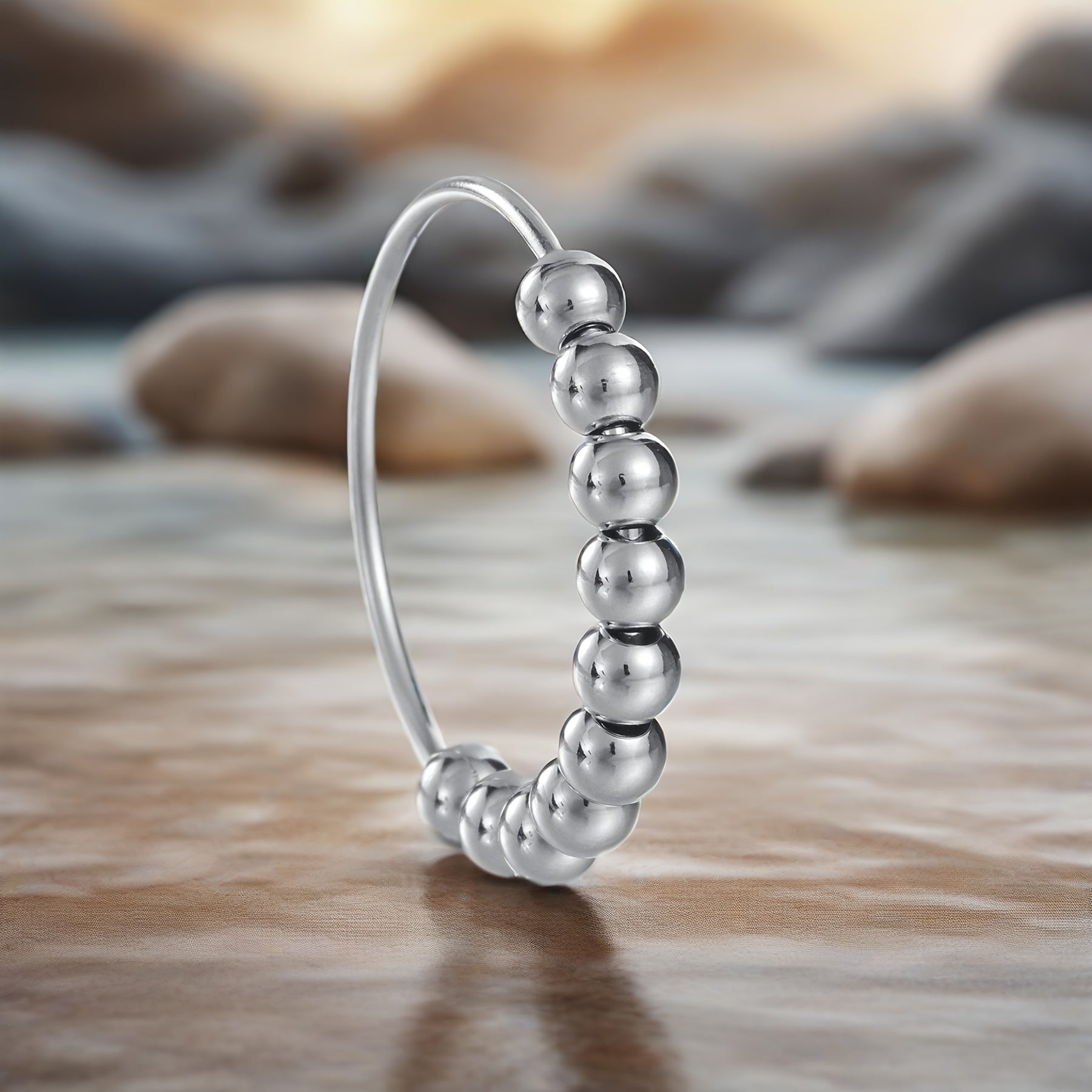201 Stainless Steel Women&Apos;S Spinning Ring, Anxiety Ring, Bead Stress Relief Ring, Fingertip Ring, Golden And, Unisex Ring, Gift Ring,Suitable for Both Men And Women