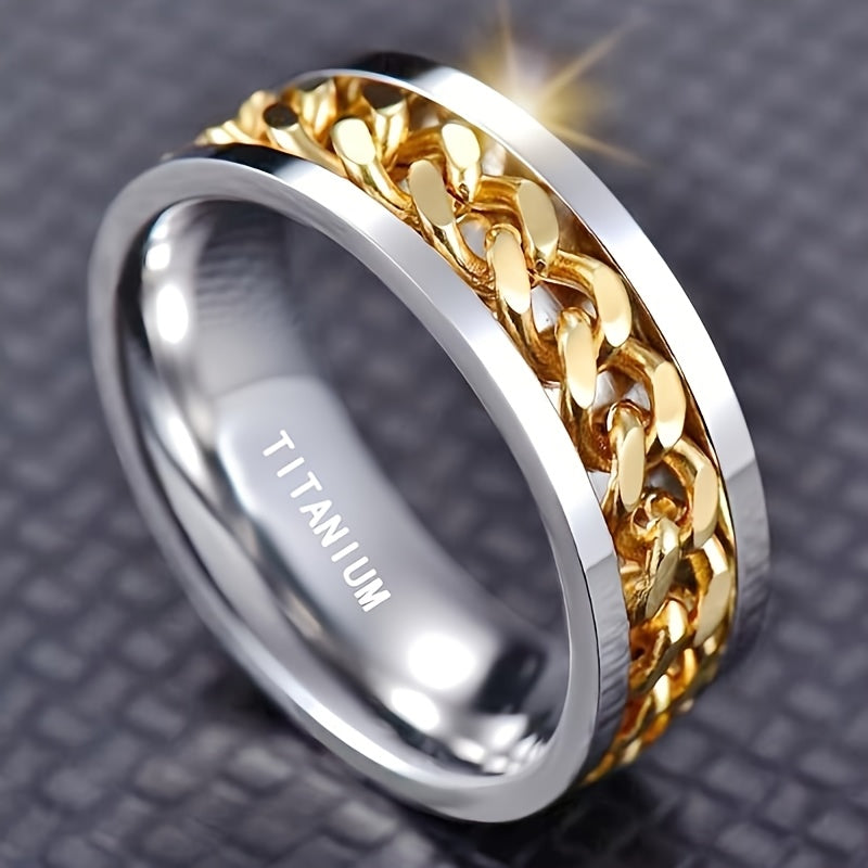 Synthetic Zirconia Titanium Steel Ring, Rotating Chain Belt, Synthetic Stone, Neutral Fashion Jewelry Accessory Super Omni Wheel Ring – Second Edition High Quality Stainless Steel Fingertip Ring Suitable for Men and Women, Men'S Women'S Chain Ring