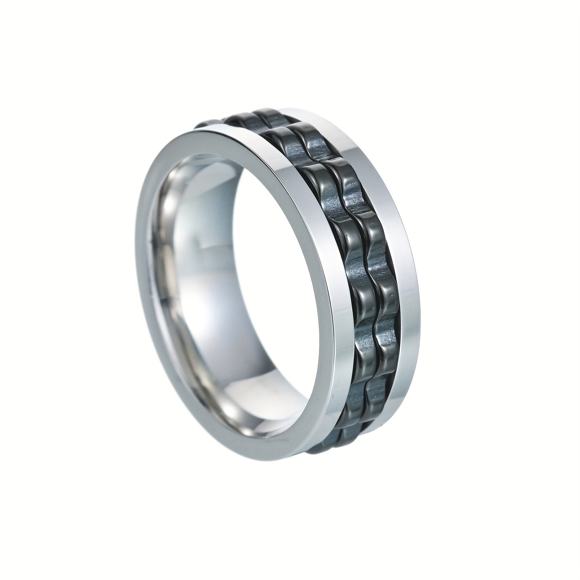 1pc Men's 304 Stainless Steel Rotating Fidget Ring - Punk Gear Chain Spinner Design, Anxiety Relief Jewelry for Daily Wear, Weddings, Parties & Festive Events (St. Patrick's Day, Easter, Carnival) - Durable Biker Rock Style Gift, Party Accessory, Bold