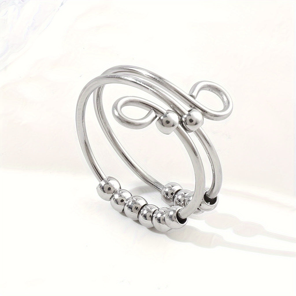 [Anxiety Relief Ring] 1pc Adjustable Stainless Steel Infinity Anxiety Relief Ring | Creative Open Design with Colorful Beads, Fidget Spinner Ring Gift for Women and Girls