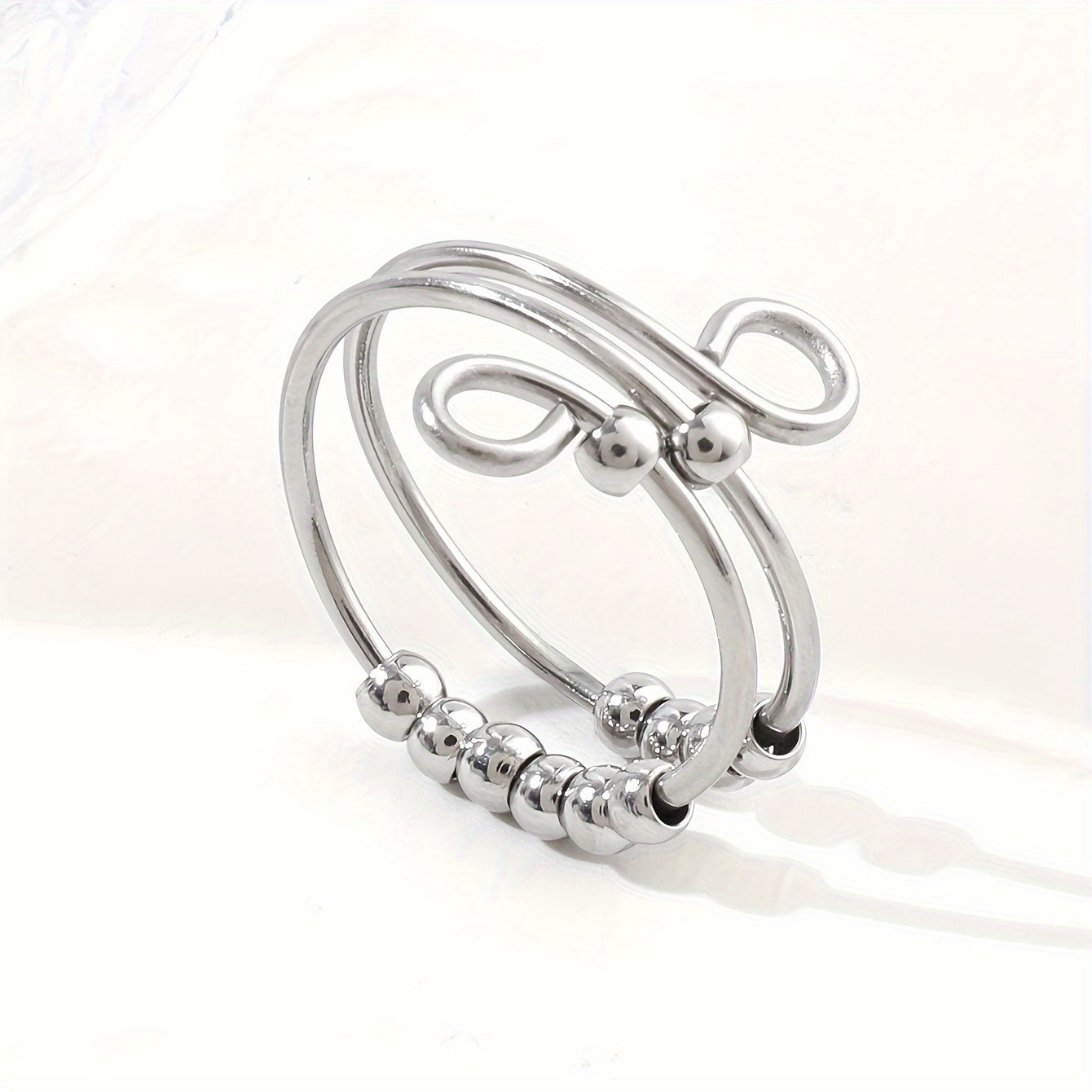 [Anxiety Relief Ring] 1pc Adjustable Stainless Steel Infinity Anxiety Relief Ring | Creative Open Design with Colorful Beads, Fidget Spinner Ring Gift for Women and Girls