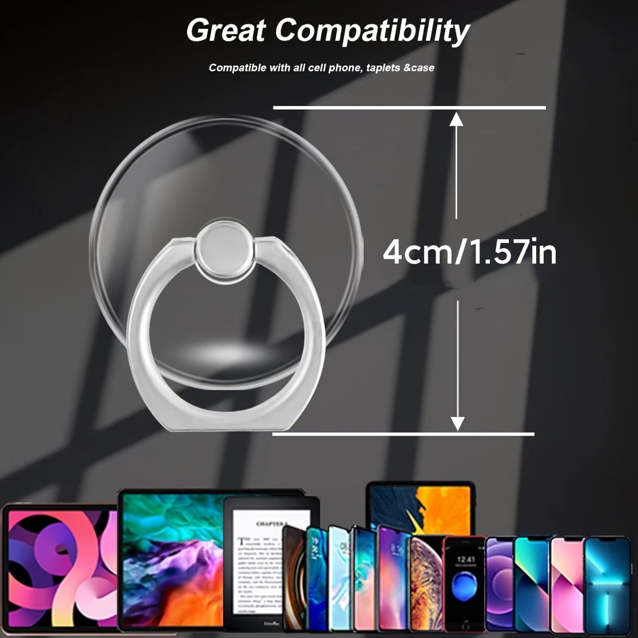 Transparent Phone Ring Holder, Portable Stand, 360° Rotatable Transparent Tablet Case Accessory Ring Mount, Suitable for All Seasons