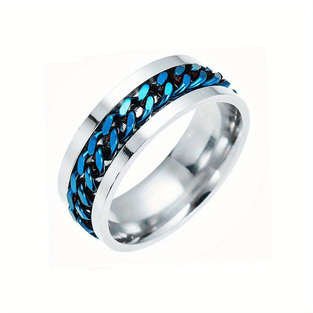 Men'S Rotatable Chain Ring - Interchangeable Metallic Links, Stackable Jewelry for Everyday & Formal Wear, Durable Modern Minimalist Design - Ideal Gift for Him, Birthday, Anniversary, Valentine'S Day - Year-Round Versatile Mens Jewelry, Versatile