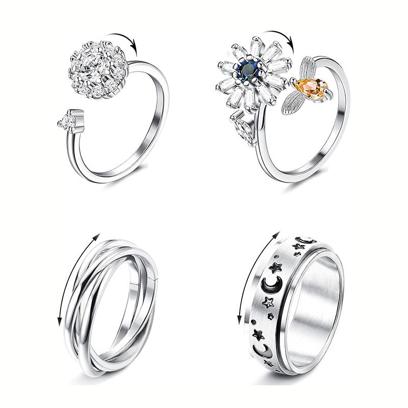 [Elegant Spinner Rings Set] 4pcs Stainless Steel Spinner Rings Set | Fidget Anxiety Relief Rings for Men and Women, Elegant Y2K Style, Ideal for Parties and Gifts