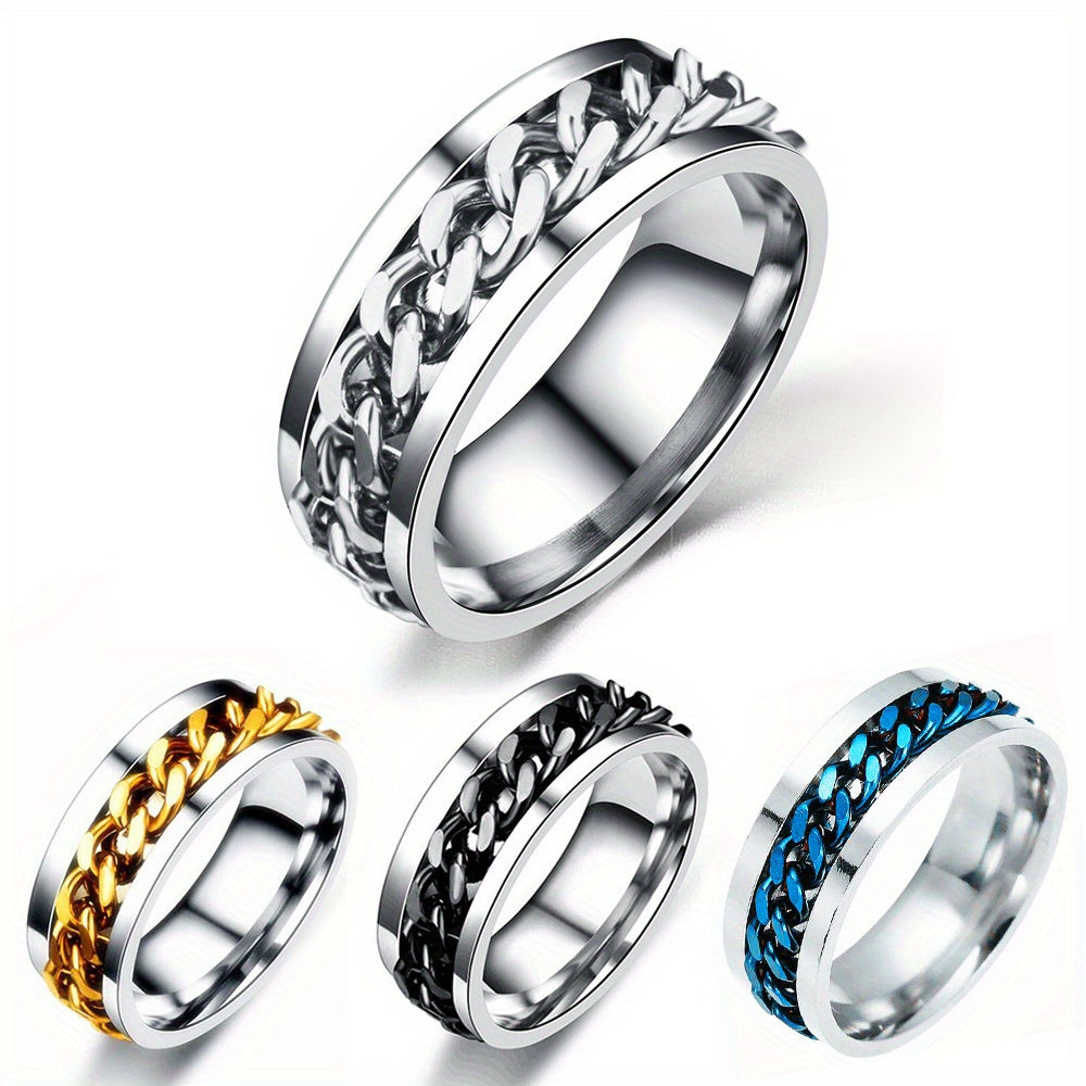 Men'S Rotatable Chain Ring - Interchangeable Metallic Links, Stackable Jewelry for Everyday & Formal Wear, Durable Modern Minimalist Design - Ideal Gift for Him, Birthday, Anniversary, Valentine'S Day - Year-Round Versatile Mens Jewelry, Versatile