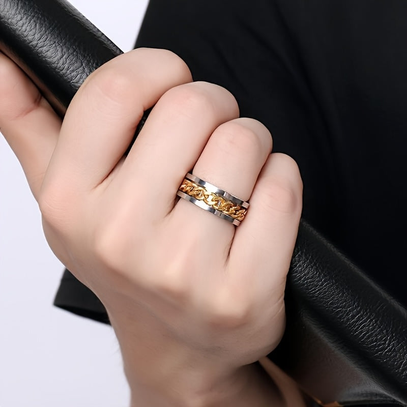 Synthetic Zirconia Titanium Steel Ring, Rotating Chain Belt, Synthetic Stone, Neutral Fashion Jewelry Accessory Super Omni Wheel Ring – Second Edition High Quality Stainless Steel Fingertip Ring Suitable for Men and Women, Men'S Women'S Chain Ring