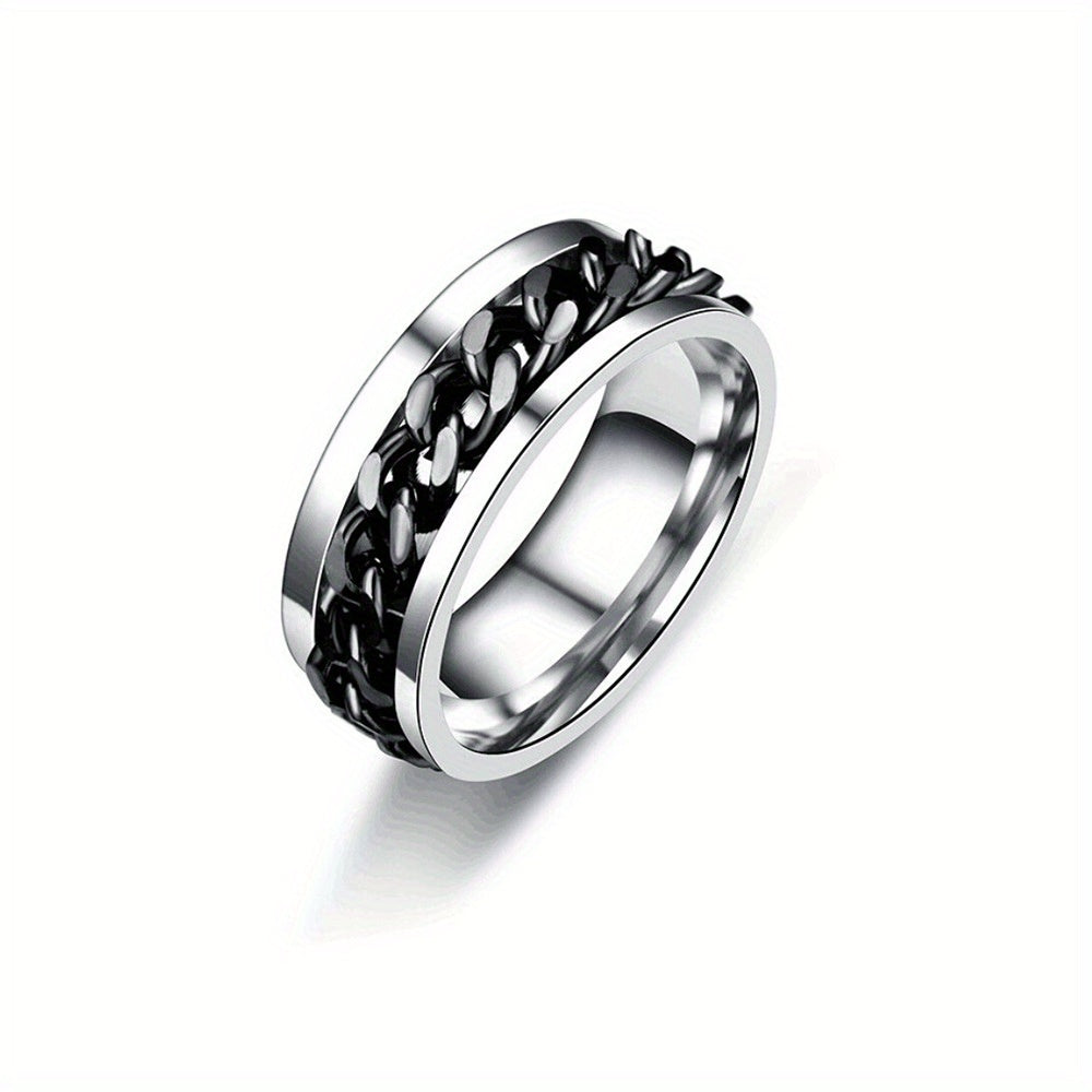 Men'S Rotatable Chain Ring - Interchangeable Metallic Links, Stackable Jewelry for Everyday & Formal Wear, Durable Modern Minimalist Design - Ideal Gift for Him, Birthday, Anniversary, Valentine'S Day - Year-Round Versatile Mens Jewelry, Versatile