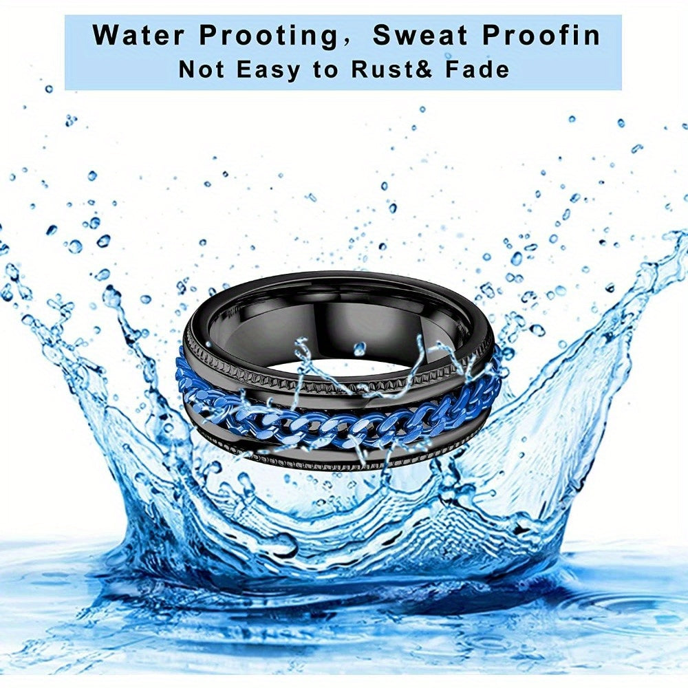 [Fidget Spinner Rings] 12pcs 316L Stainless Steel Spinner Rings | Fidget Anxiety Ring for Men, Dragon Pattern, Beveled Edges, Celtic Black Rings, Stress Relieving Wedding Promise Band Ring Set