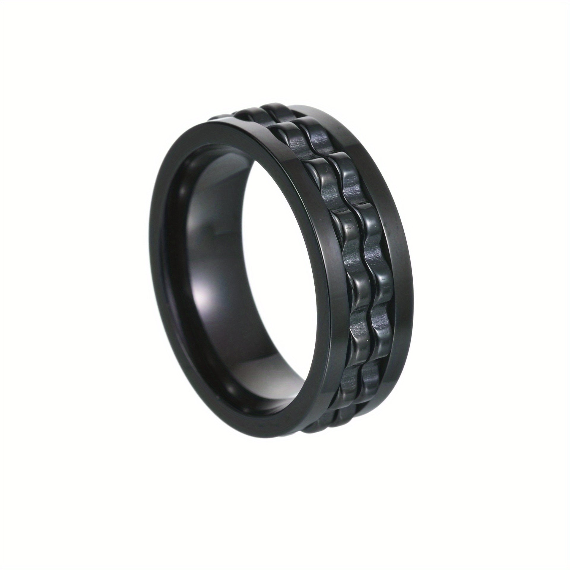 1pc Men's 304 Stainless Steel Rotating Fidget Ring - Punk Gear Chain Spinner Design, Anxiety Relief Jewelry for Daily Wear, Weddings, Parties & Festive Events (St. Patrick's Day, Easter, Carnival) - Durable Biker Rock Style Gift, Party Accessory, Bold