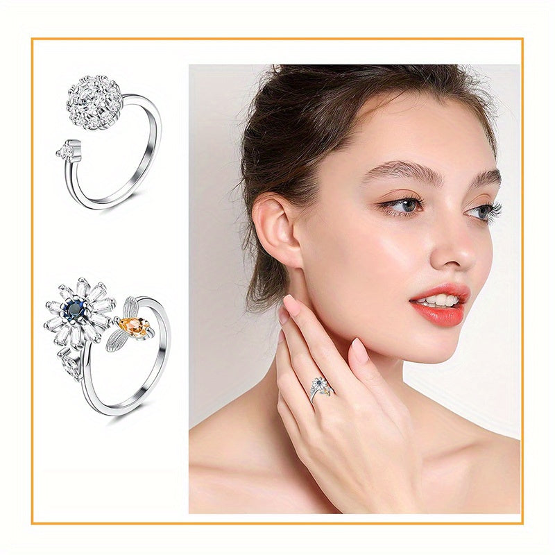 [Elegant Spinner Rings Set] 4pcs Stainless Steel Spinner Rings Set | Fidget Anxiety Relief Rings for Men and Women, Elegant Y2K Style, Ideal for Parties and Gifts