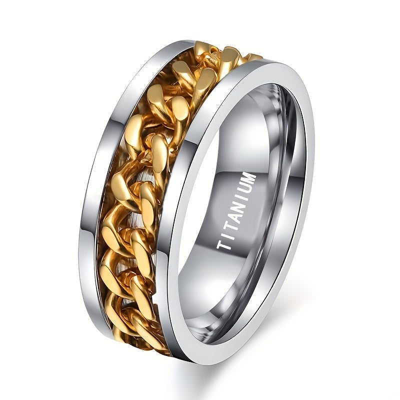 Synthetic Zirconia Titanium Steel Ring, Rotating Chain Belt, Synthetic Stone, Neutral Fashion Jewelry Accessory Super Omni Wheel Ring – Second Edition High Quality Stainless Steel Fingertip Ring Suitable for Men and Women, Men'S Women'S Chain Ring