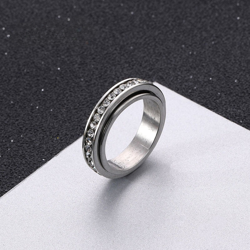 1pc Men's Sporty 6mm Double-Layer Rotating Relax Ring with Stones - Durable 316L Stainless Steel Jewelry for Casual Attire, Gym & Gifts, Fashion Accessory, Unique Design, Sparkling Embellishments