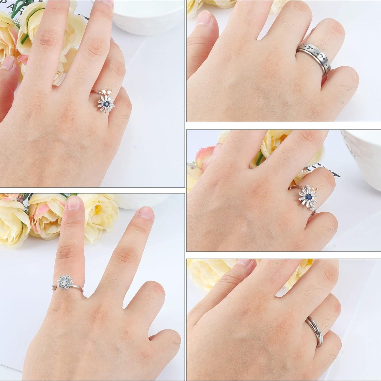 [Stainless Steel] Fidget Spinner Rings | Four | 316L Stainless Steel | Suitable For Both Women And Men | Ideal For Wedding Or Promise Purposes