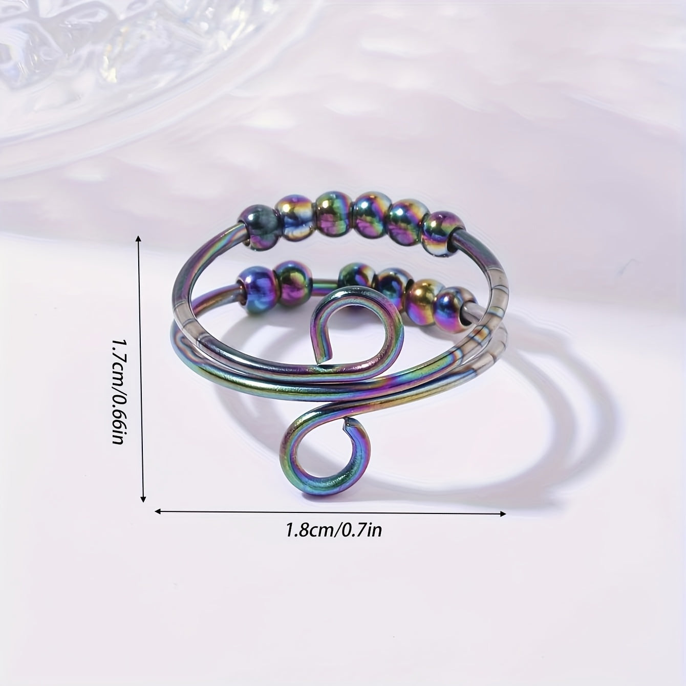 [Anxiety Relief Ring] 1pc Adjustable Stainless Steel Infinity Anxiety Relief Ring | Creative Open Design with Colorful Beads, Fidget Spinner Ring Gift for Women and Girls