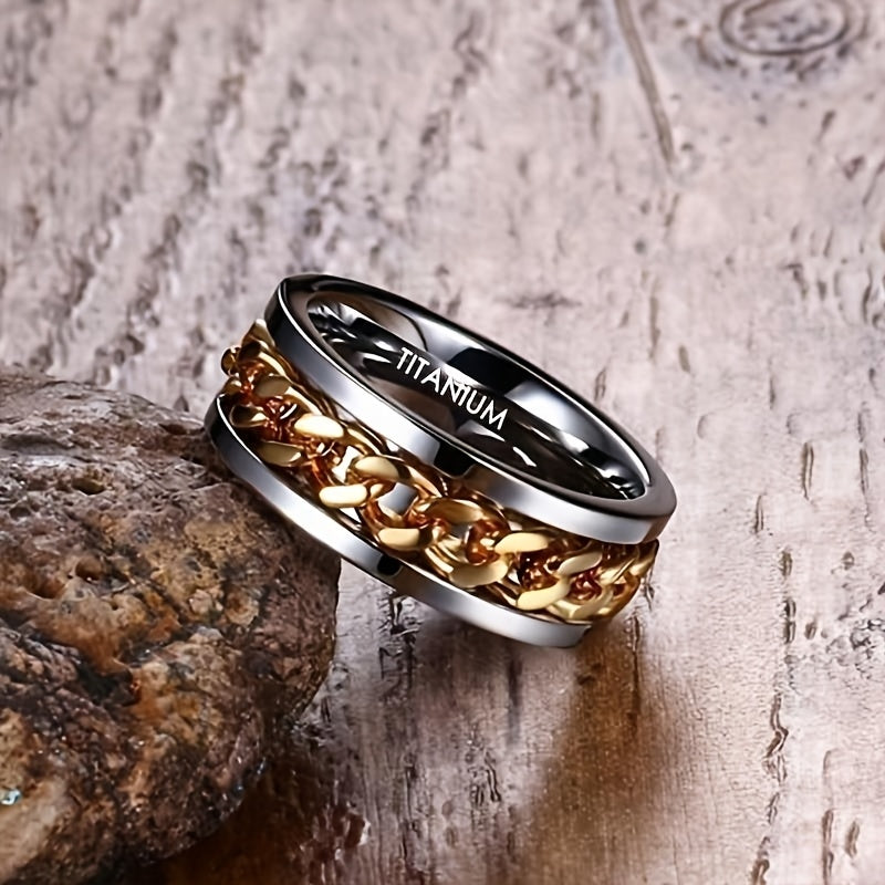 Synthetic Zirconia Titanium Steel Ring, Rotating Chain Belt, Synthetic Stone, Neutral Fashion Jewelry Accessory Super Omni Wheel Ring – Second Edition High Quality Stainless Steel Fingertip Ring Suitable for Men and Women, Men'S Women'S Chain Ring
